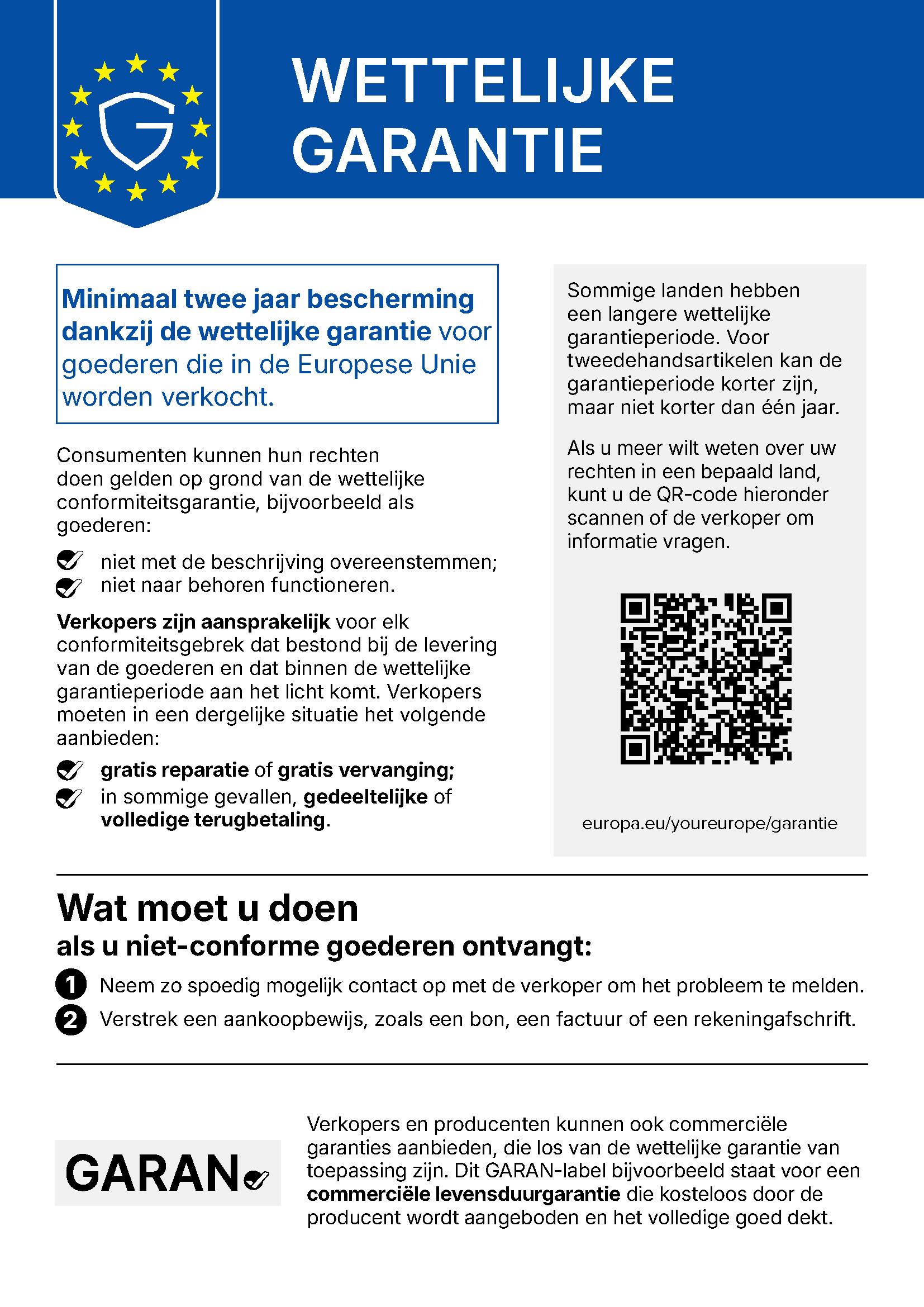 Informatie over de wettelijke garantie